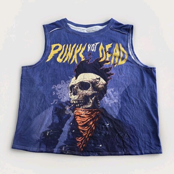 Punks Not Dead Tank Top Mens 2XL Purple Skull Graphic Biker Stretch Unbranded - Picture 7 of 10